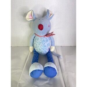 HABA Mouse Blue Plush Stuffed Animal Toy Red Striped Scarf Nose